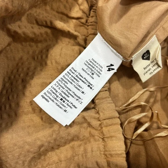 Madewell Seersucker Puff Sleeve Cutout Tiered Mini Dress XL Camel Tan NWT - Picture 7 of 10